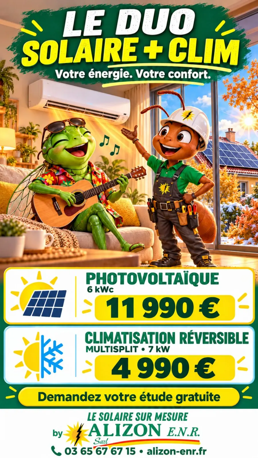 Promotions ALIZON ENR : panneaux photovoltaïques 6 kWc et climatisation réversible multisplit 7 kW